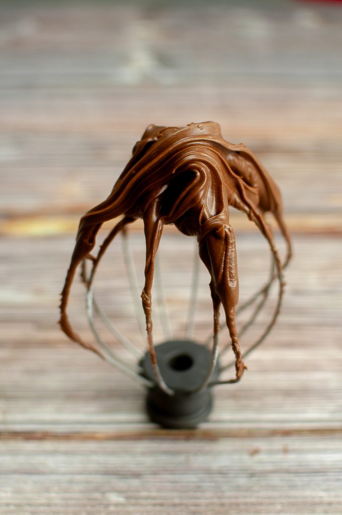 The chocolate frosting is whipped and ready.