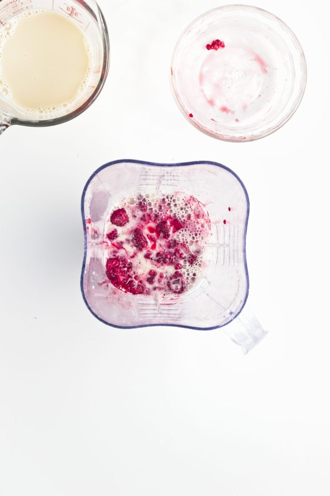 blending the raspberries