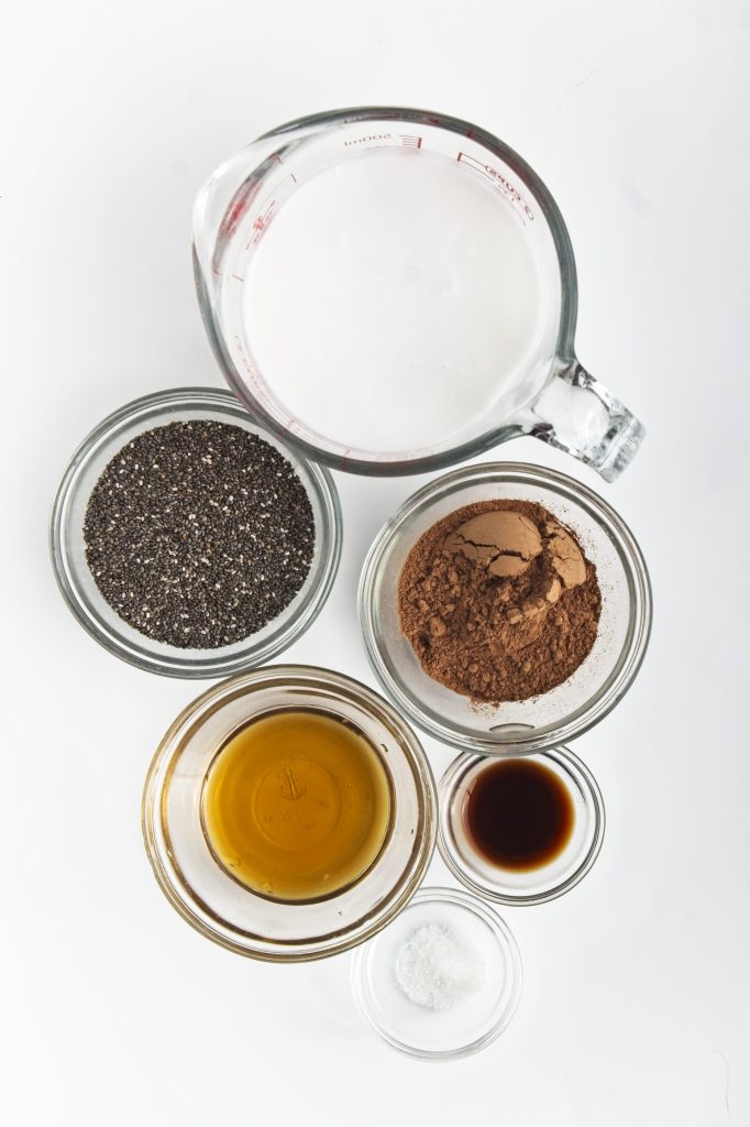 ingredients for chocolate chia seed pudding - ingredient are listed in the blog post