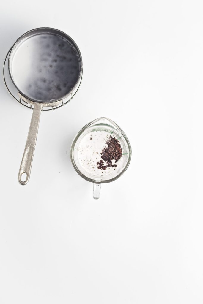 Making the ganache with the coconut milk and chocolate